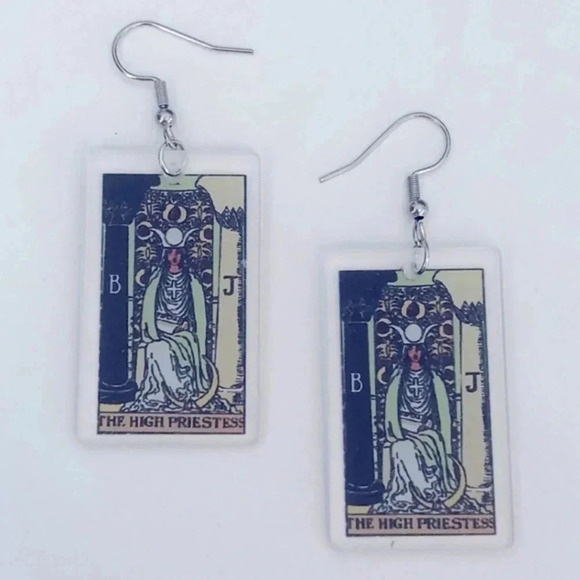 “The High Priestess” Tarot Card Handmade Drop Earrings - Picture 2 of 4
